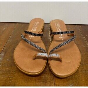Italian Shoemakers Evita women size US 7 EUR 38 rhinestones flat brown sandals